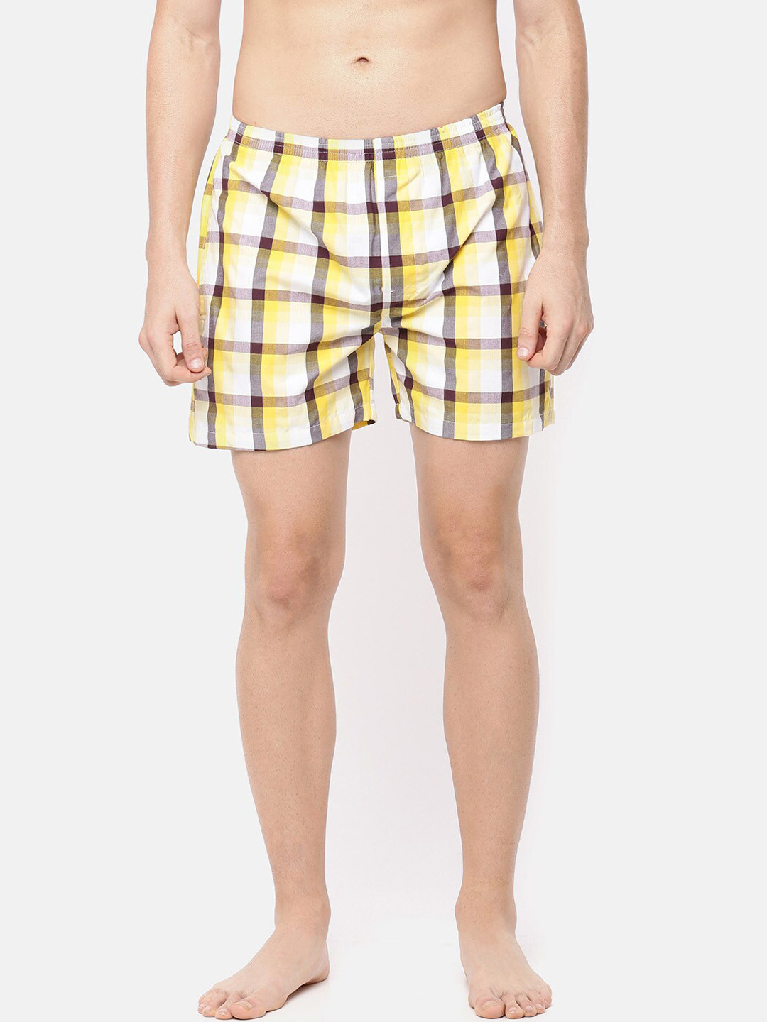 

Cross Court Men Yellow & White Checked Pure Cotton Boxers CCBX101R1