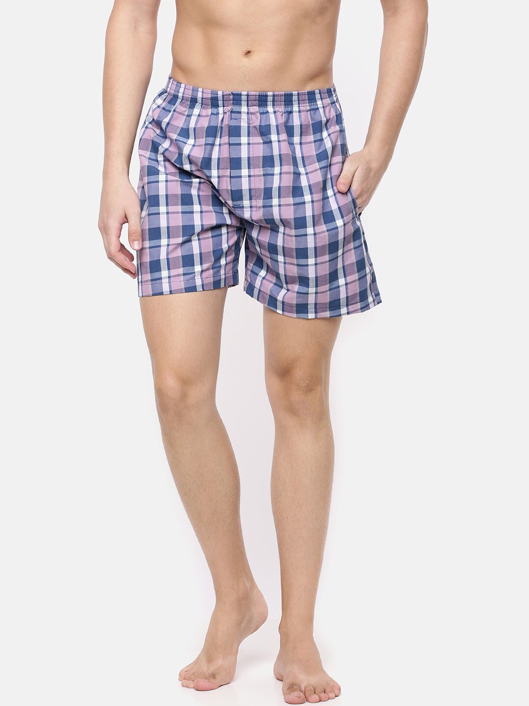 

Cross Court Men Blue & White Checked Pure Cotton Boxers CCBX109R1