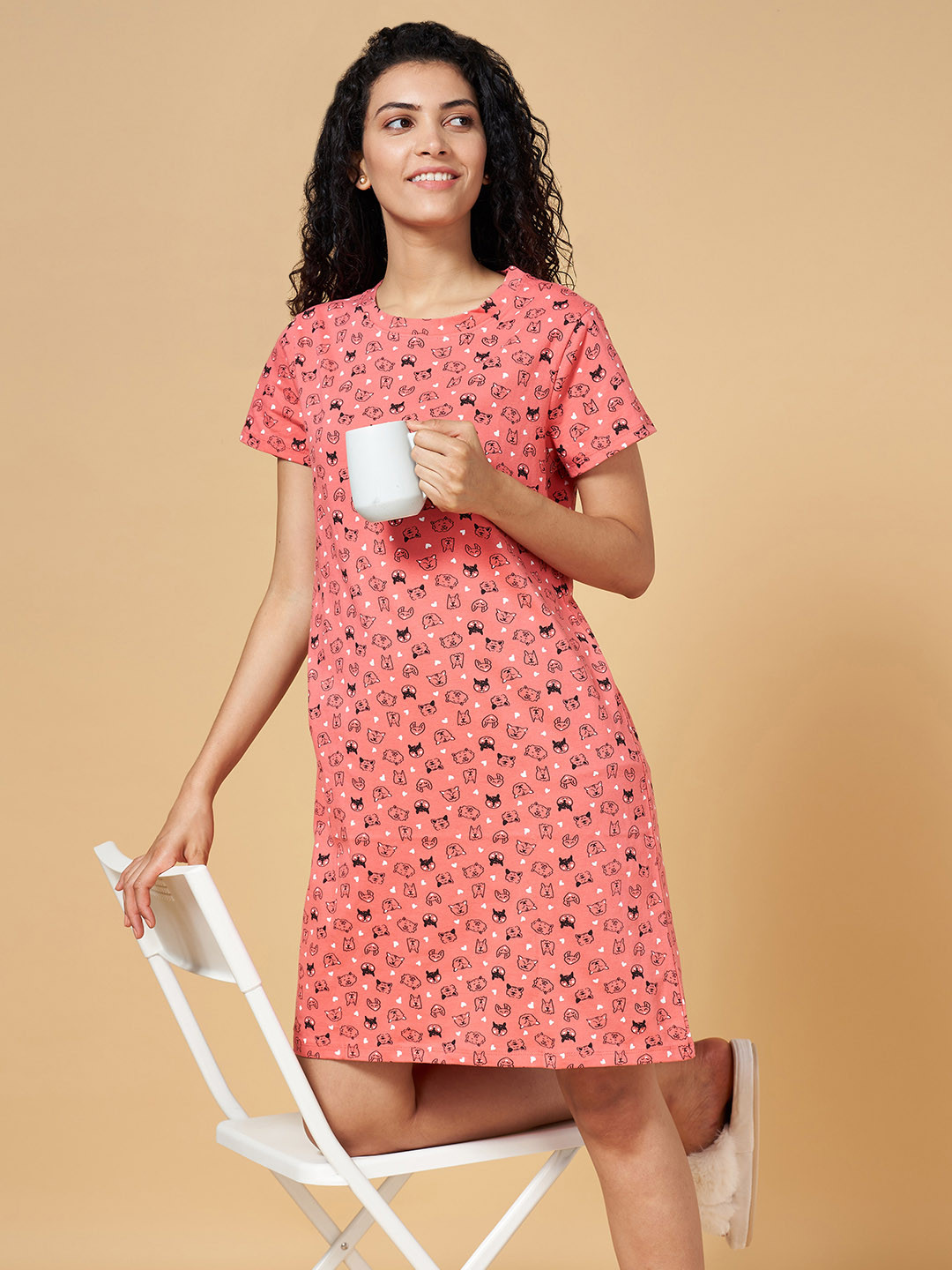 

People Pink Printed Pure Cotton Nightdress