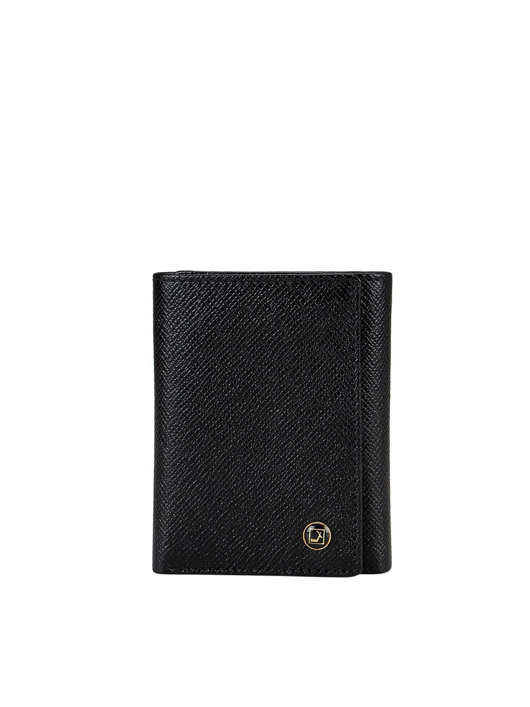 

Da Milano Men Black Textured Leather Three Fold Wallet