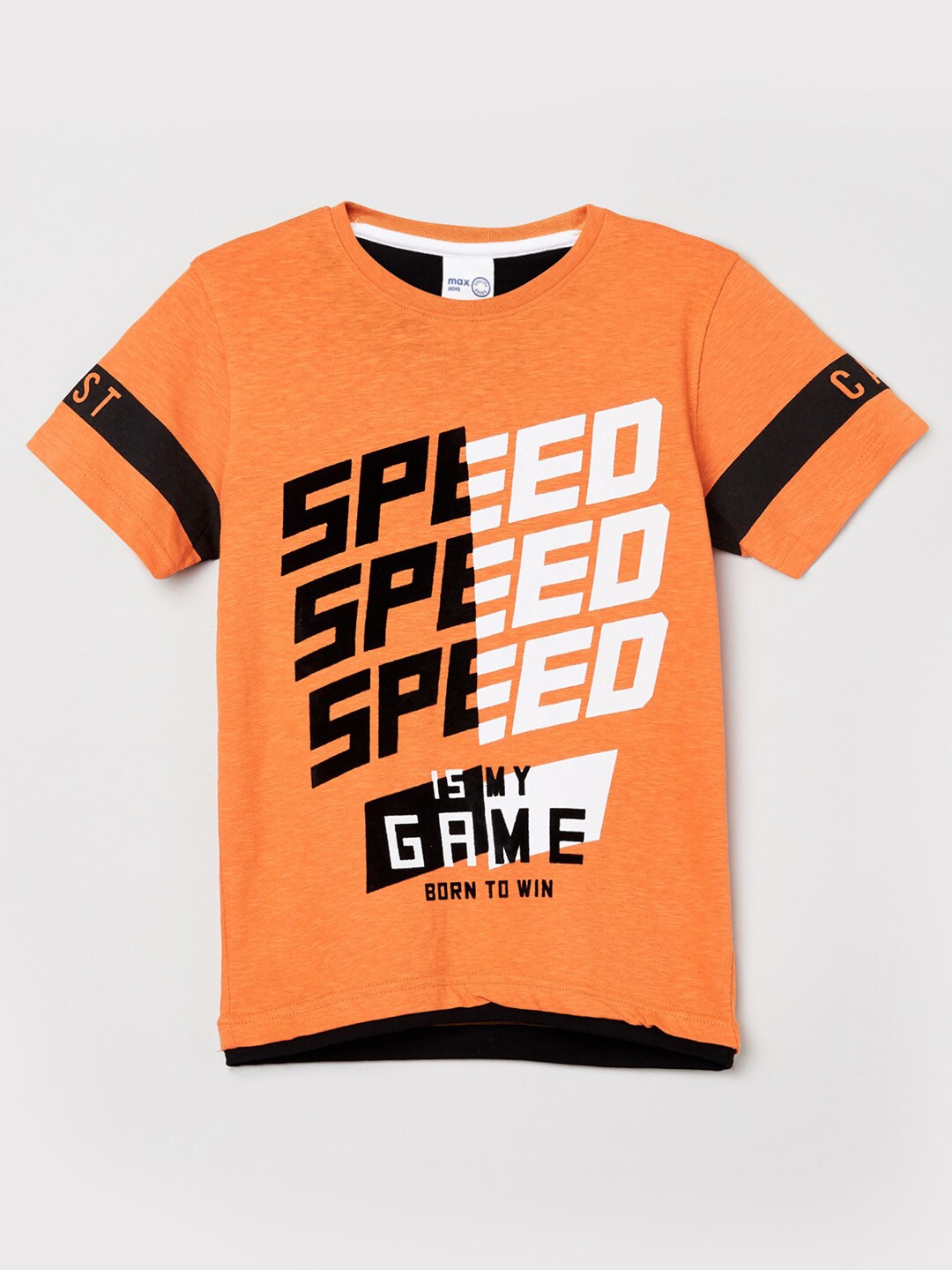 

max Boys Orange Graphic Printed T-shirt