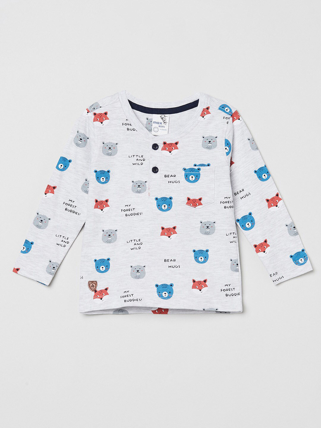 

max Boys Grey & Blue Printed T-shirt