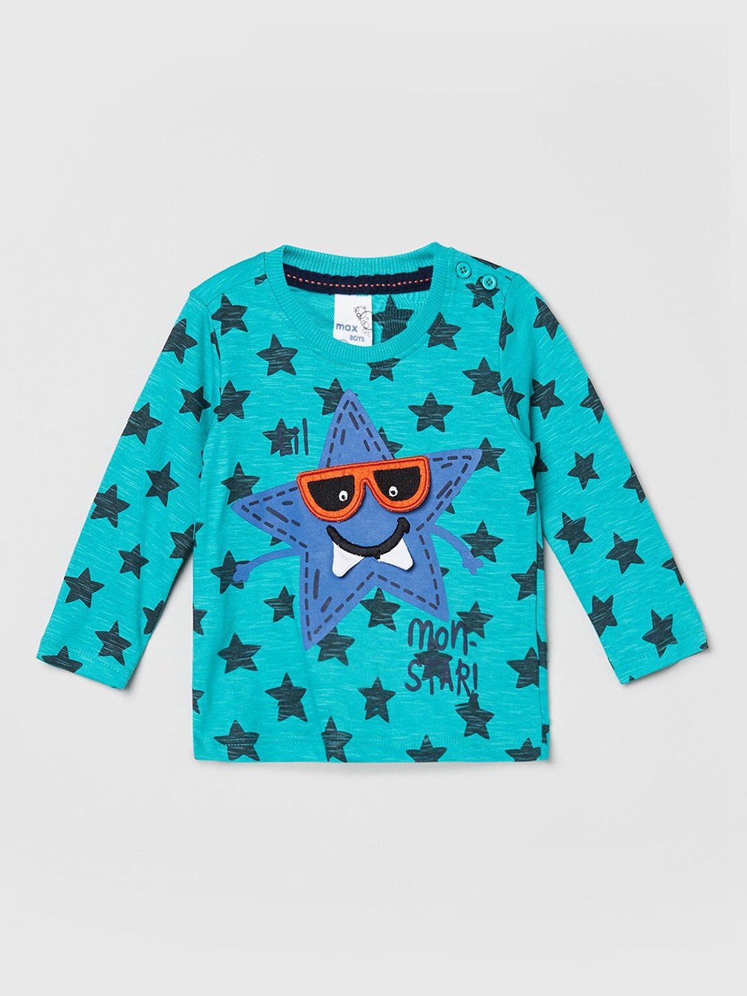 

max Boys Turquoise Blue Green Printed Pure Cotton T-shirt
