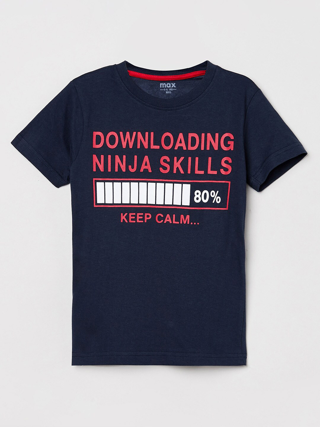 

max Boys Navy Blue Typography Printed T-shirt