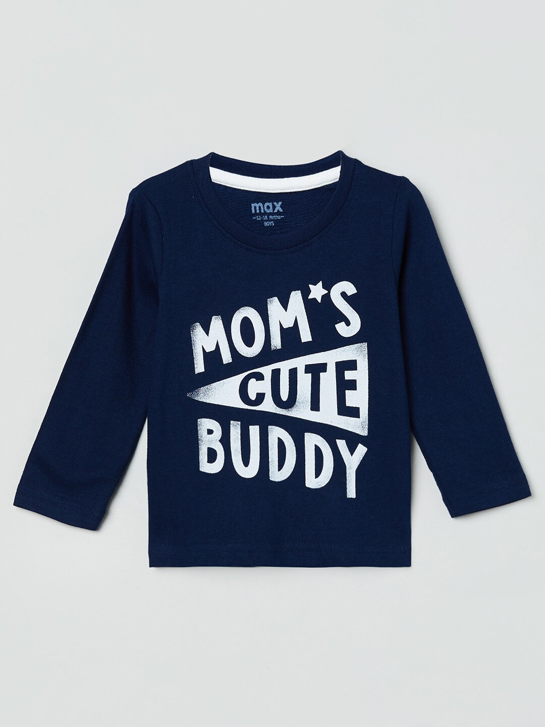 

max Boys Navy Blue & White Typography Printed T-shirt
