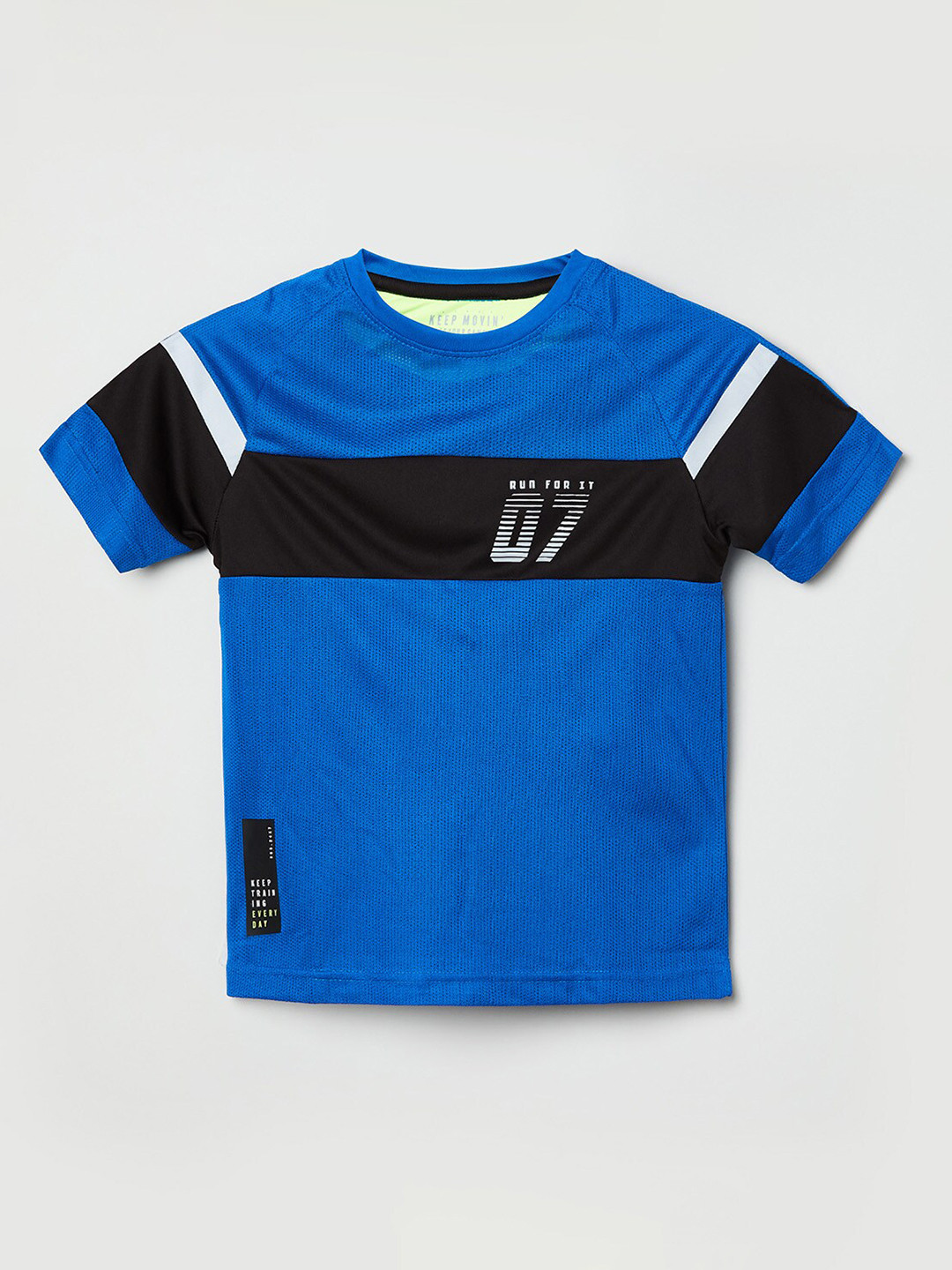 

max Boys Blue Black Typography Printed Cotton Pure Cotton T-shirt