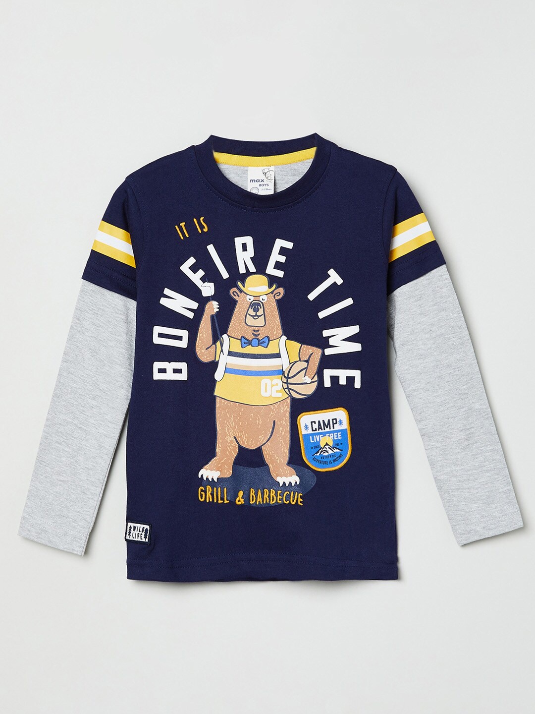 

max Boys Navy Blue Printed T-shirt