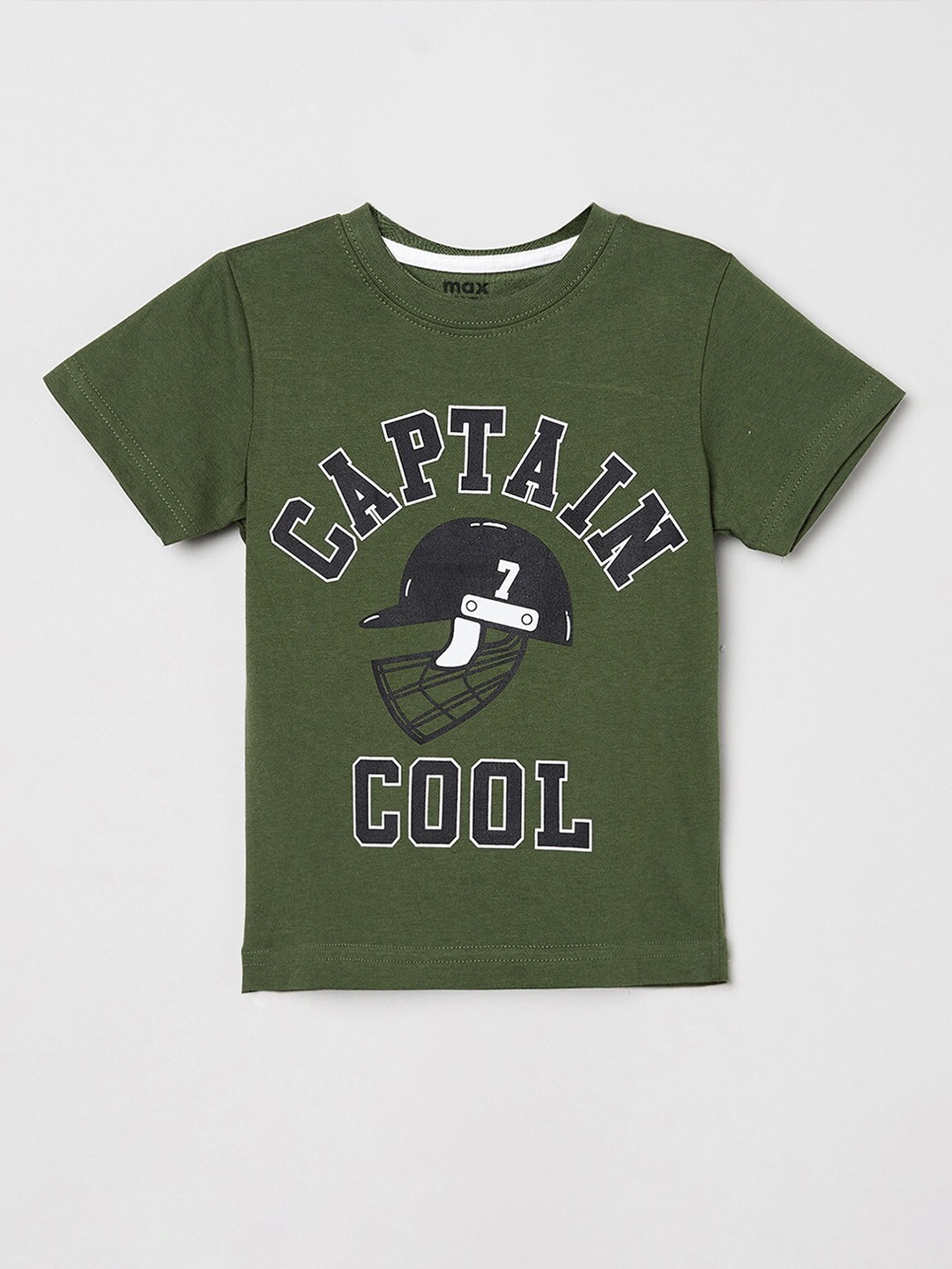 

max Boys Olive Green Typography Printed T-shirt