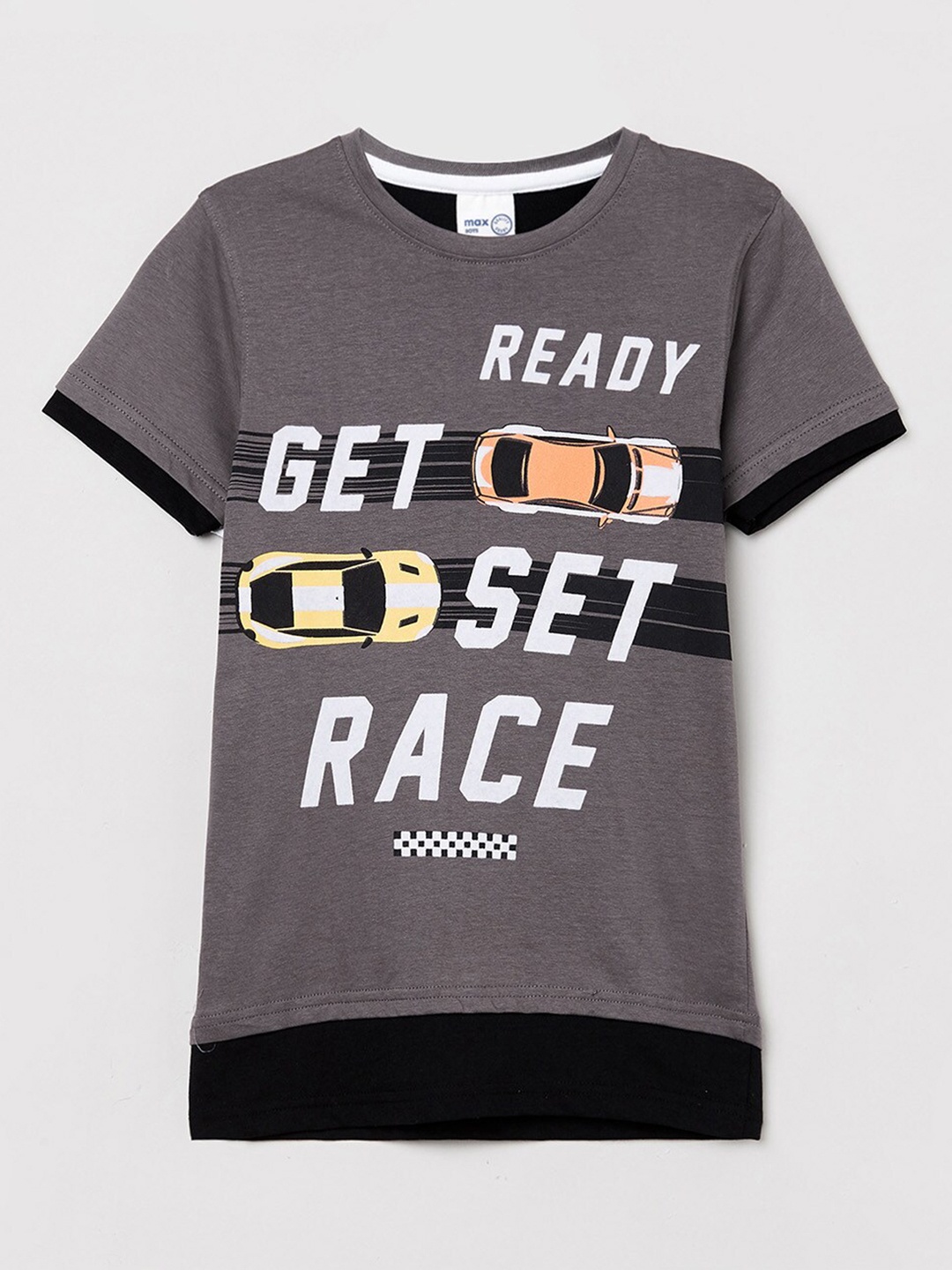 

max Boys Grey Typography Printed Applique T-shirt
