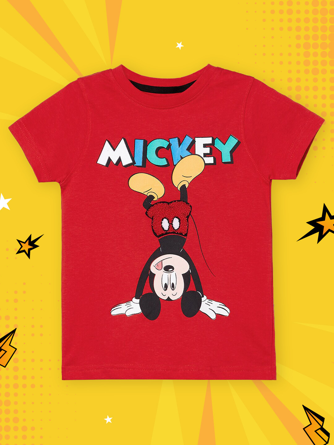 

max Boys Red Printed Mickey Mouse T-shirt