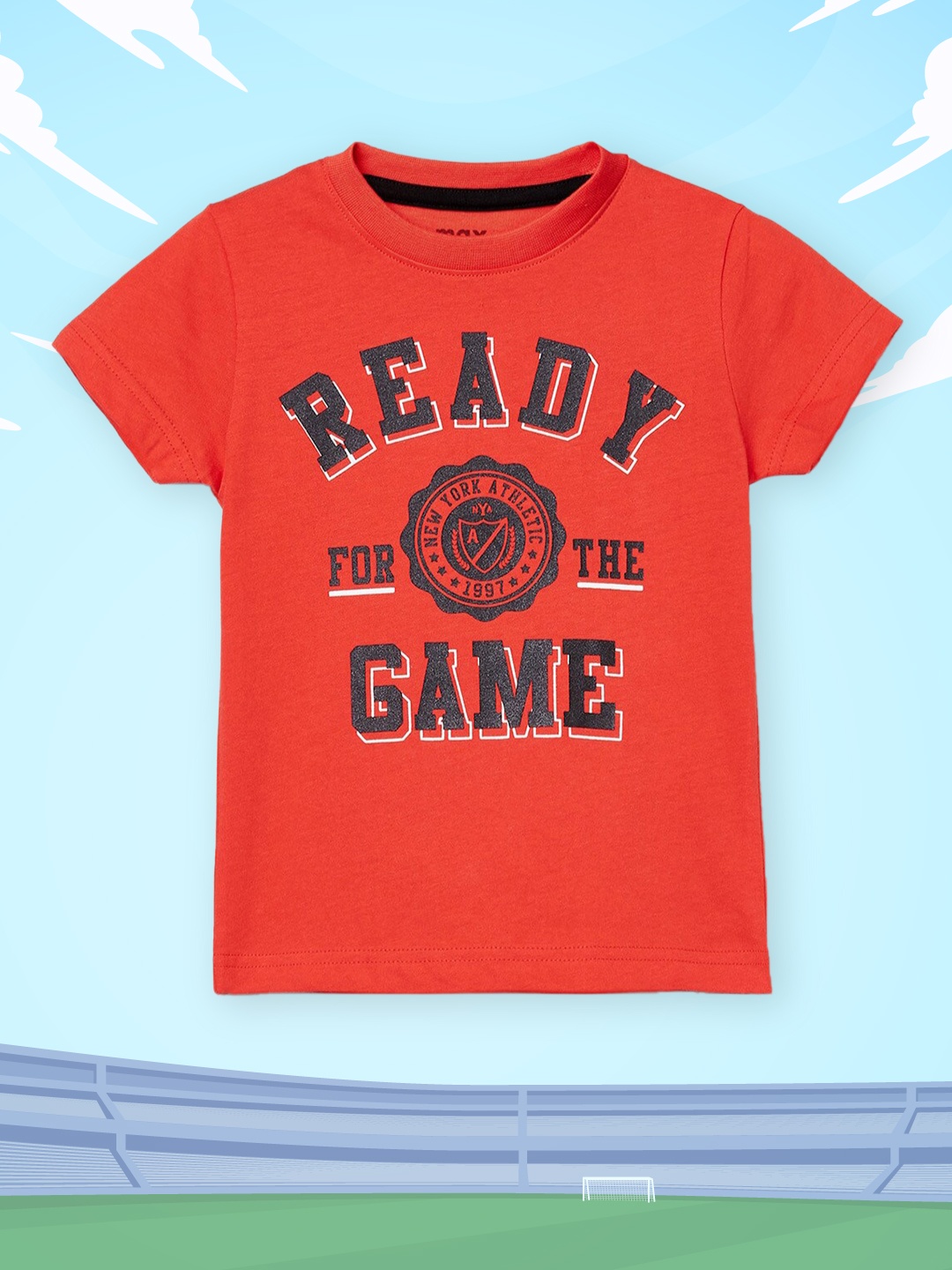 

max Boys Rust & Grey Typography Printed T-shirt