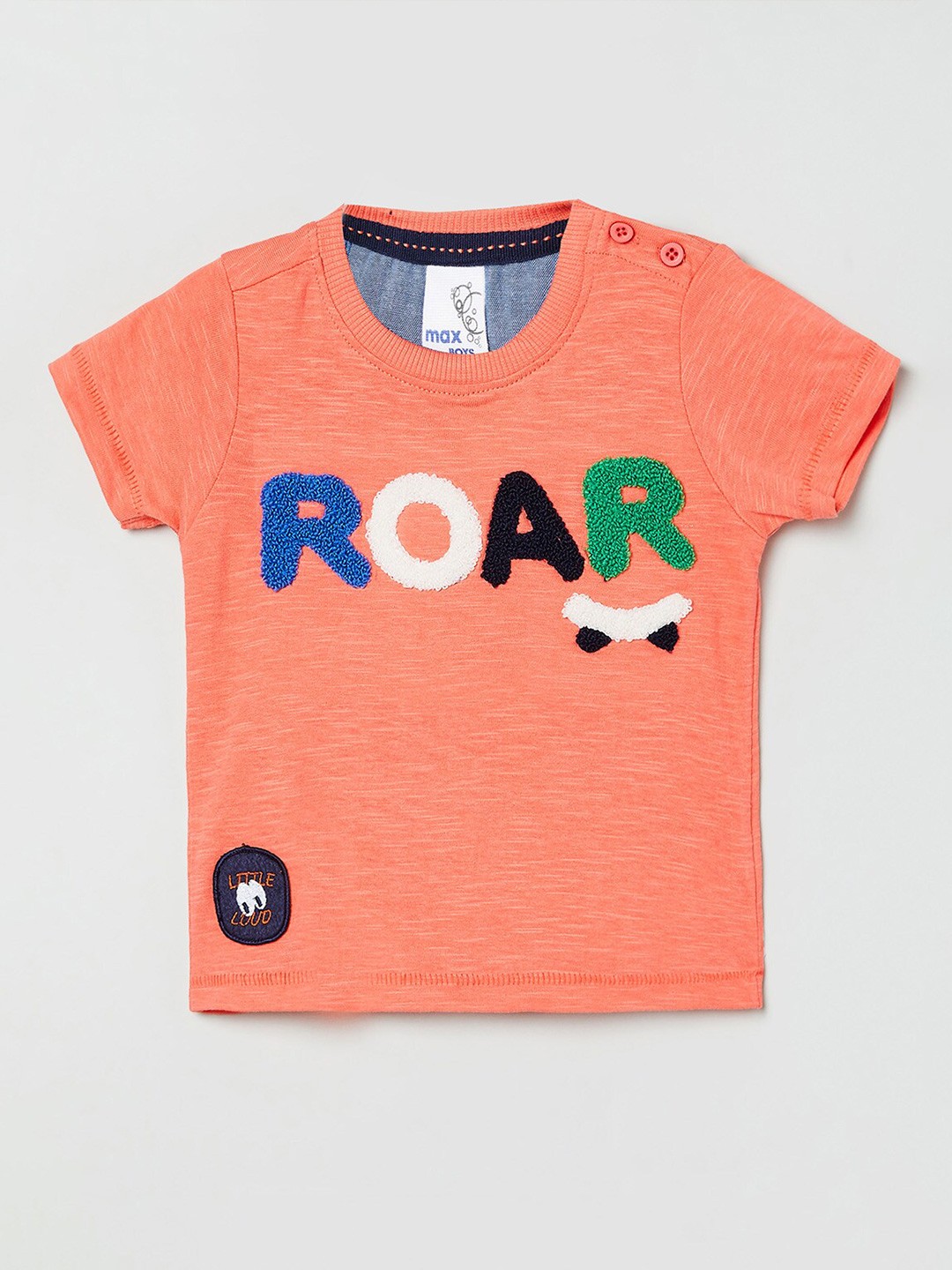 

max Boys Orange Typography Printed Applique T-shirt