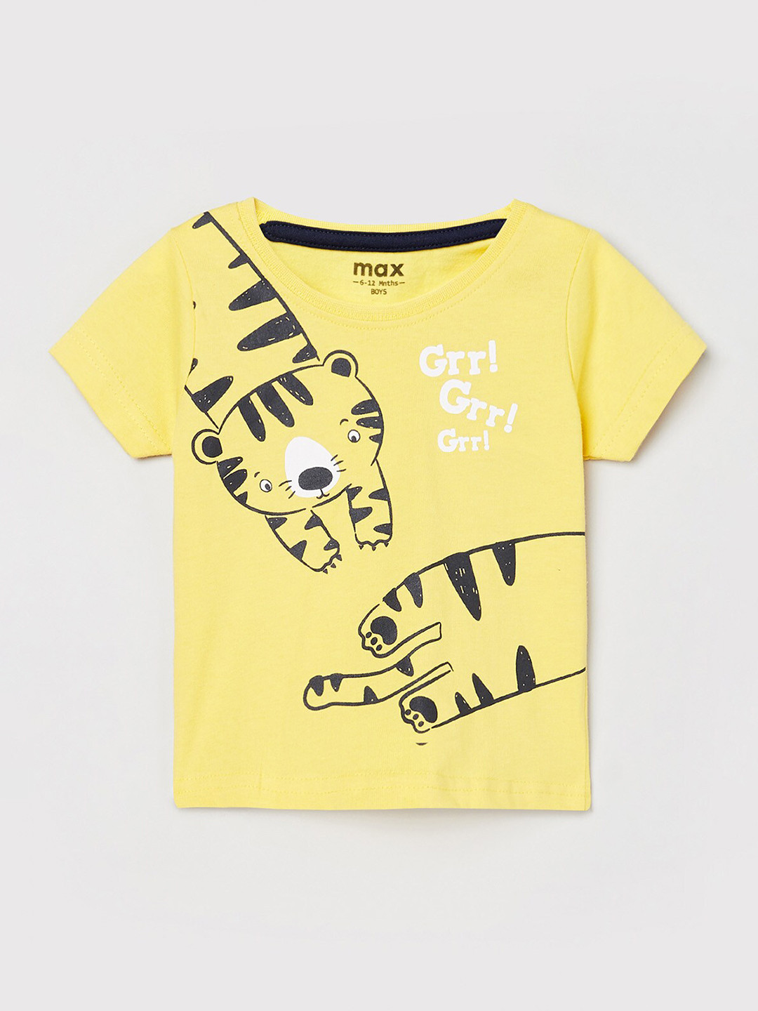 

max Boys Yellow Black Printed Cotton Pure Cotton T-shirt