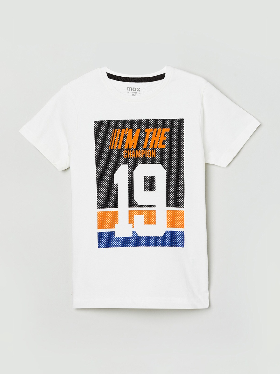 

max Boys White Black Varsity Printed Cotton Pure Cotton T-shirt