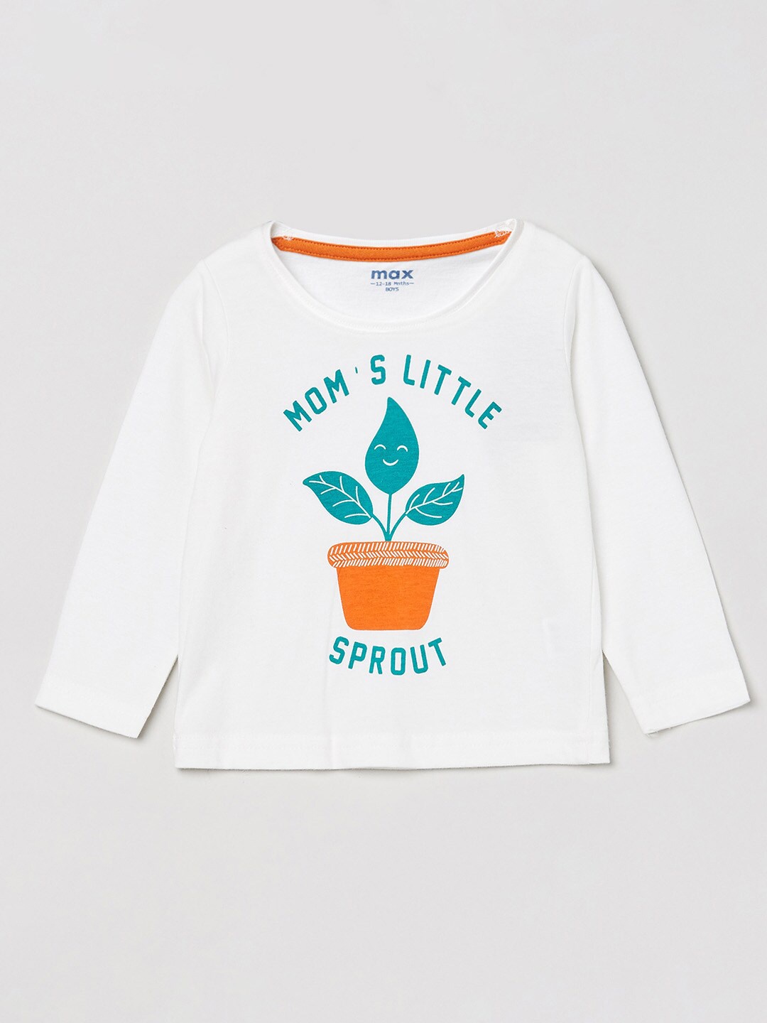 

max Boys White Typography Printed T-shirt