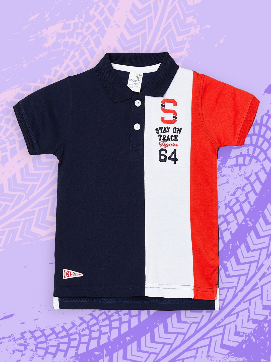 

max Boys Navy Blue & White Colourblocked Polo Collar T-shirt