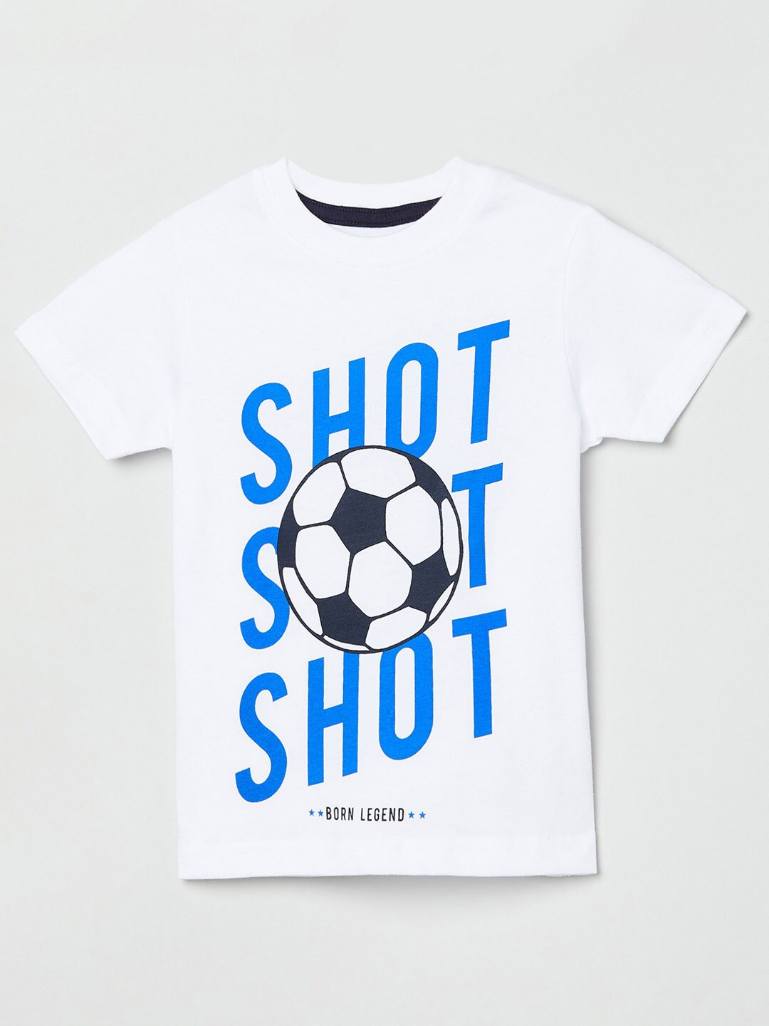 

max Boys White & Blue Typography Printed T-shirt
