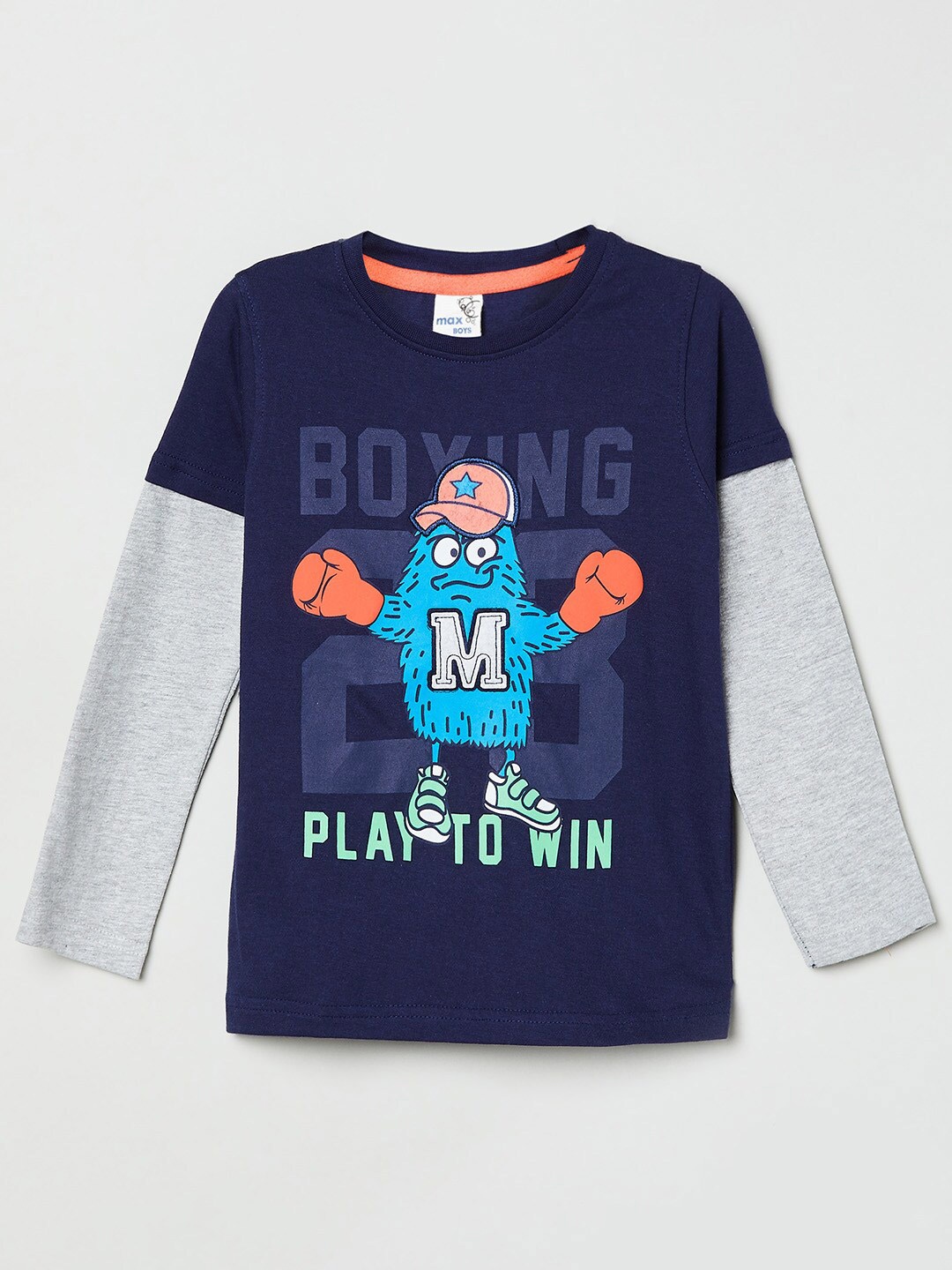 

max Boys Navy Blue Graphic Printed T-shirt