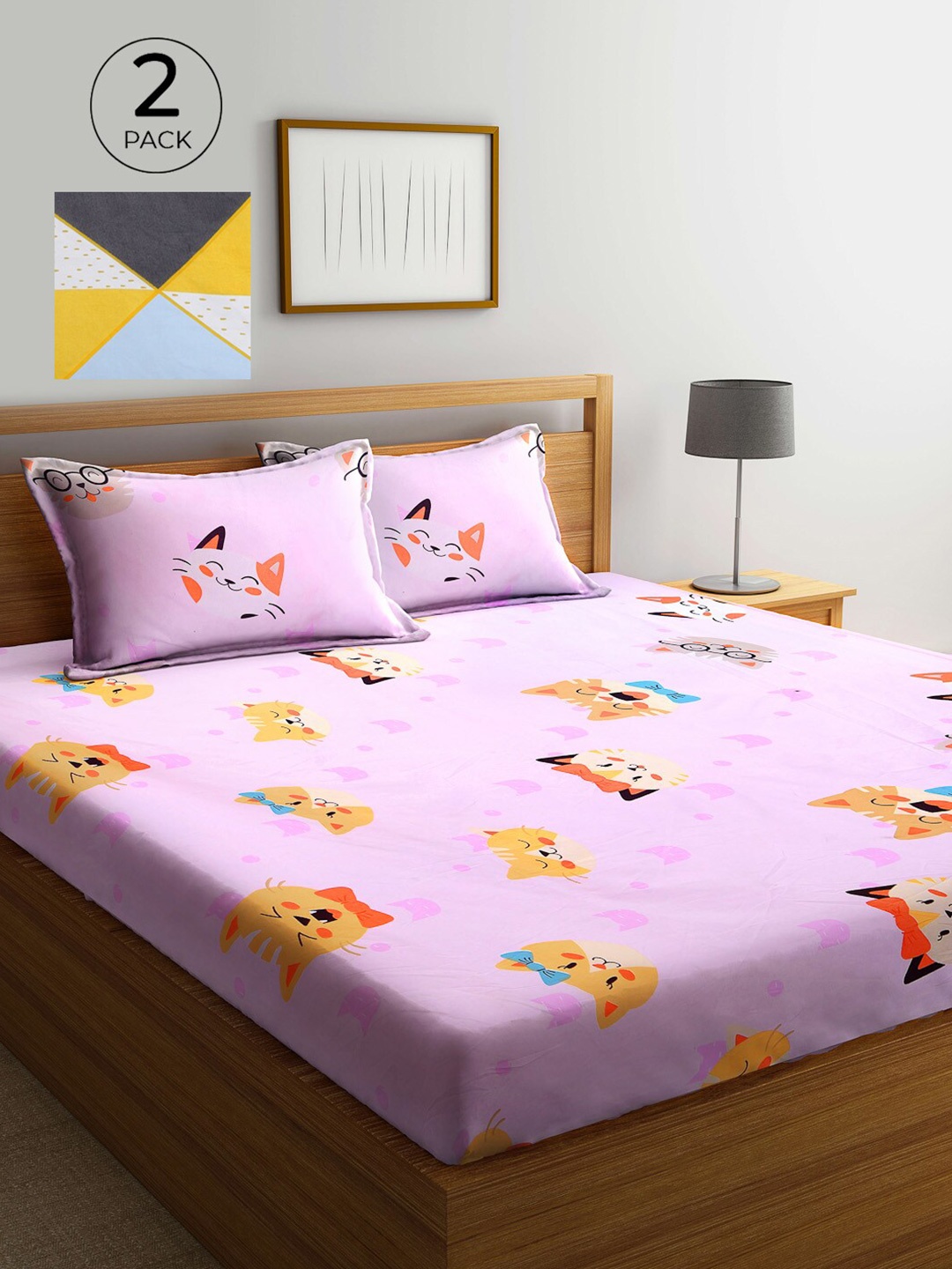 

KLOTTHE Pink & Orange Printed 210 TC 2 King Bedsheet With 4 Pillow Covers