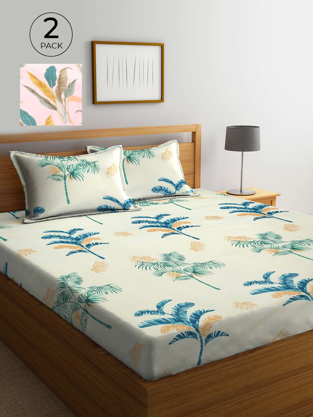

KLOTTHE Beige & Pink Floral Printed 210 TC 2 King Bedsheet with 4 Pillow Covers