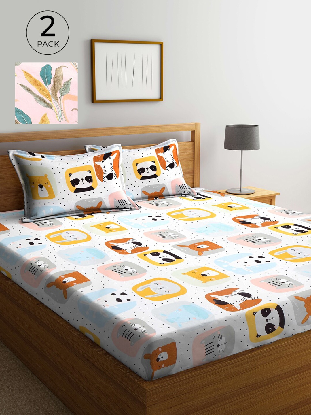 

KLOTTHE Multicoloured Printed 210 TC 2 King Bedsheet with 4 Pillow Covers, Multi