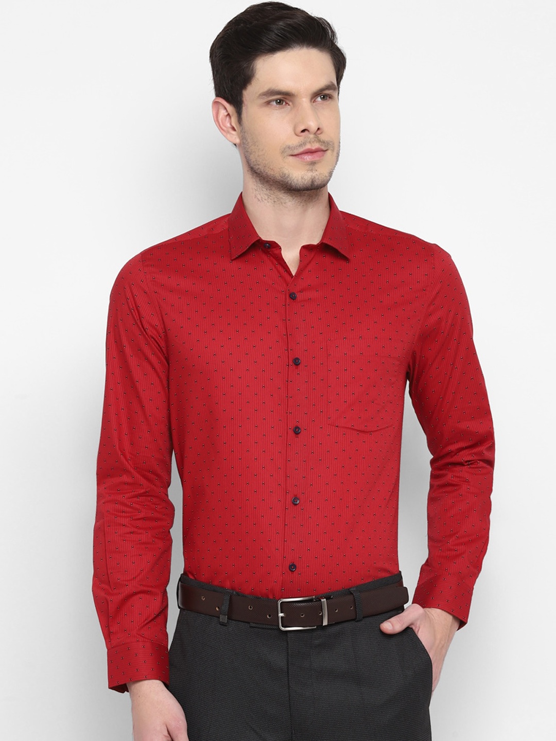 

Turtle Men Red Slim Fit Opaque Printed Formal Shirt