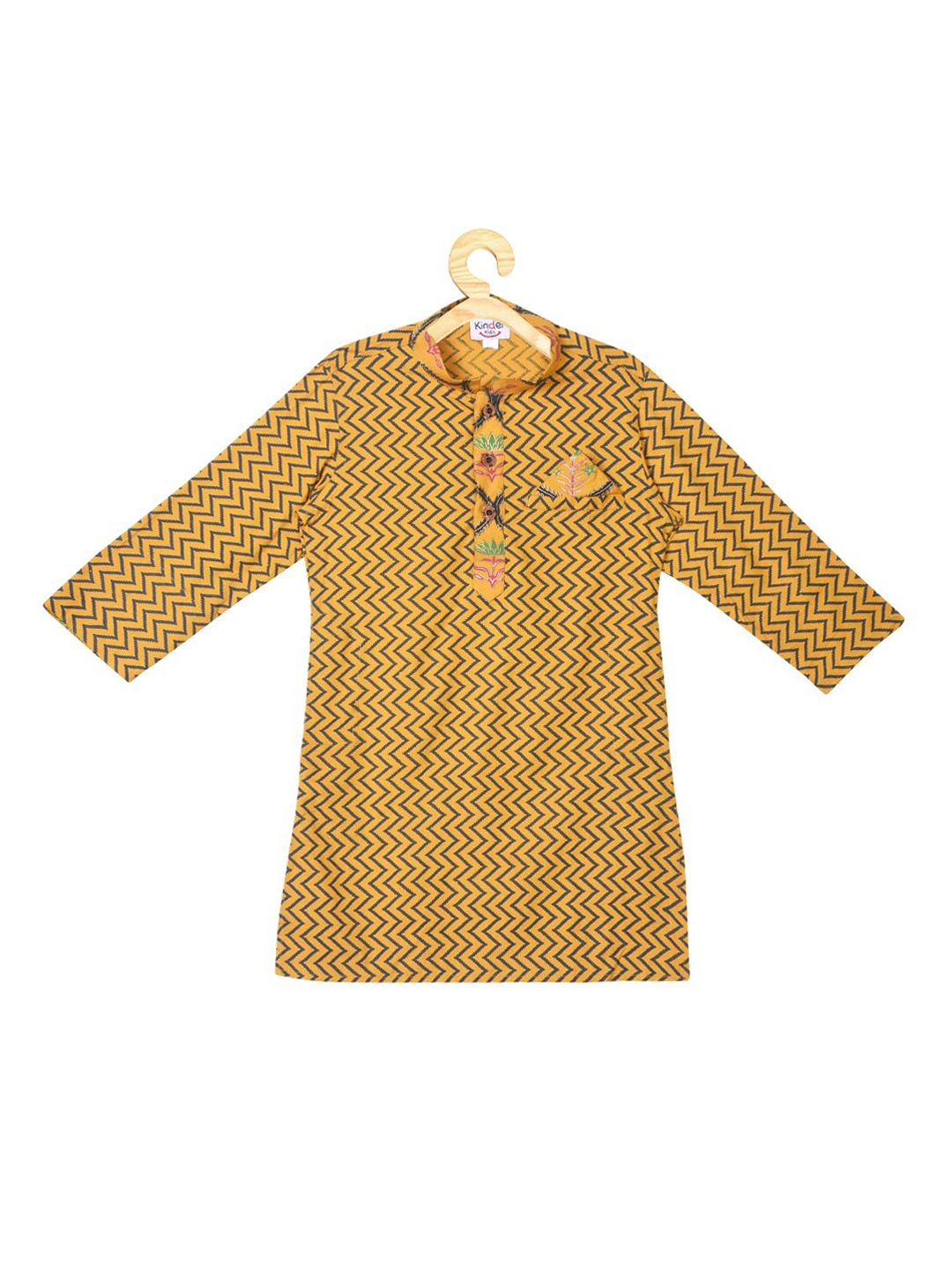 

Kinder Kids Boys Blue & Yellow Chevron Printed Pure Cotton Kurta