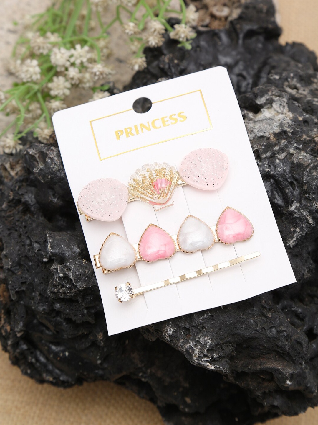 

Celena Cole Women Pink & Gold-Toned Set of 3 Embellished Hair Accessory Set