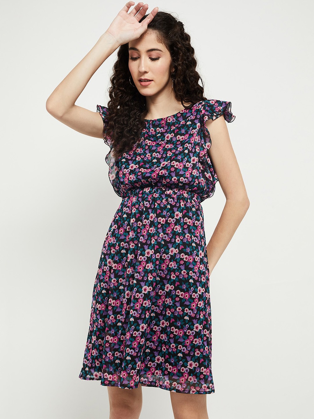 

max Black & Pink Floral Dress
