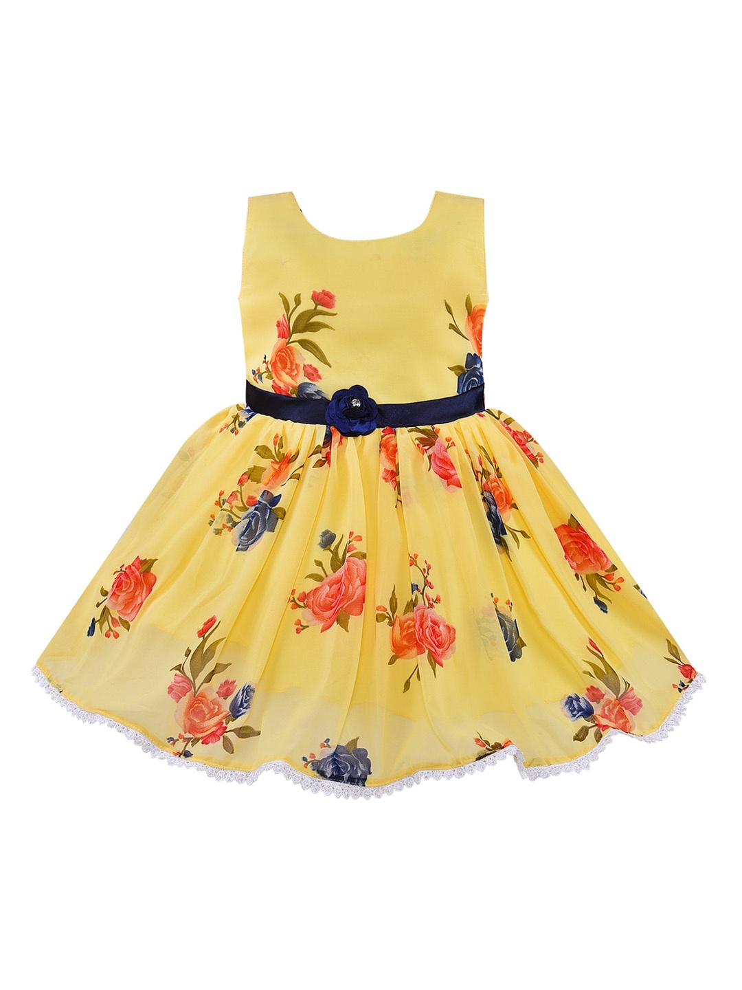

Wish Karo Yellow & Green Floral Georgette Dress