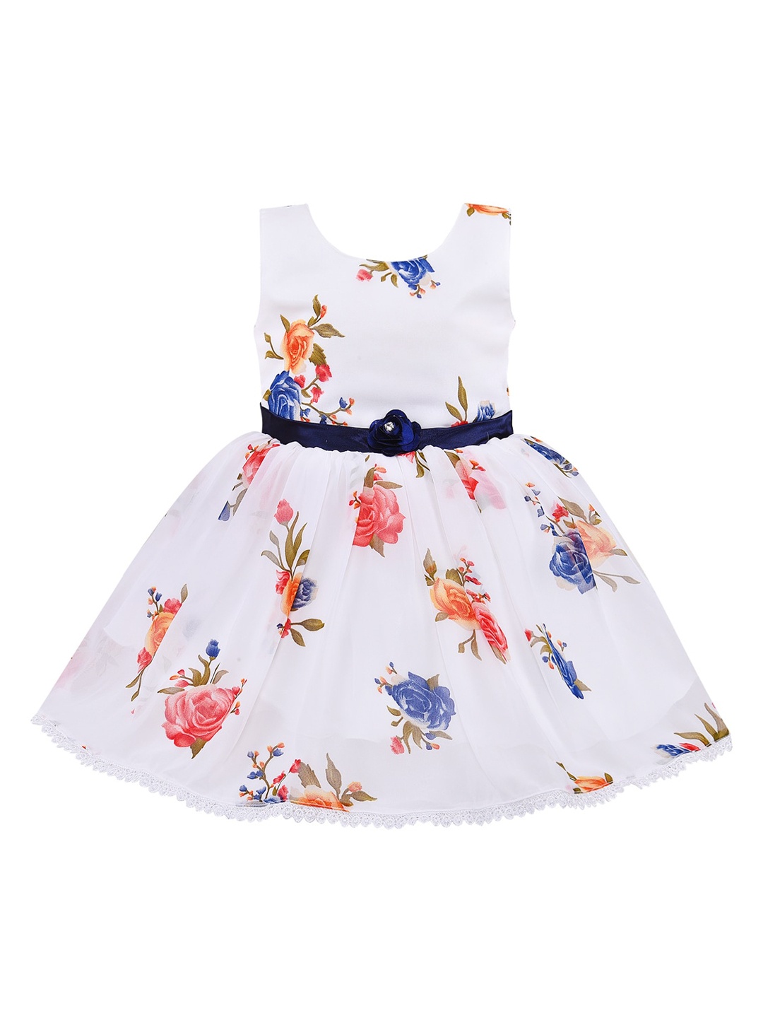 

Wish Karo Girls White & Red Floral Georgette Dress