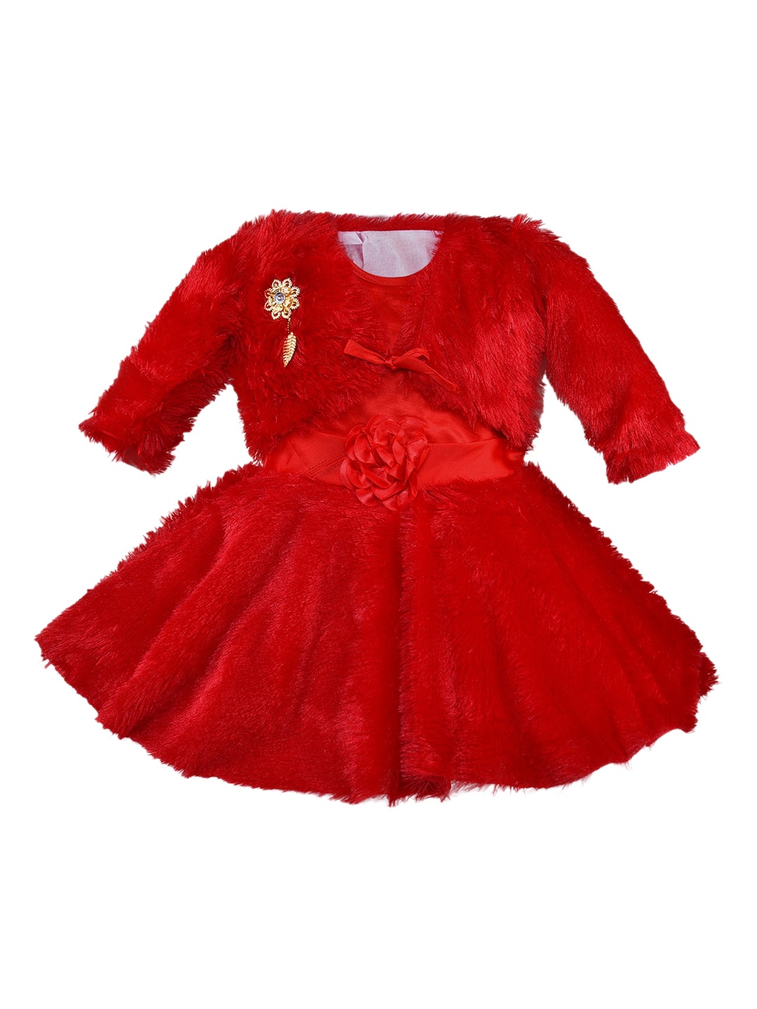

Wish Karo Girls Red Self Design Fit & Flare Dress