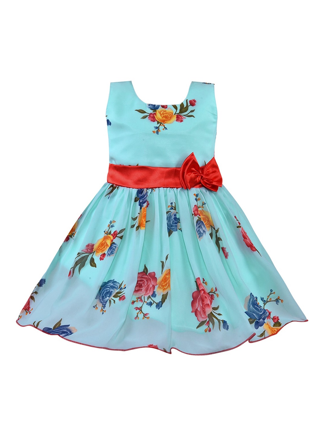 

Wish Karo Girls Blue Floral Georgette Fit & Flare Dress