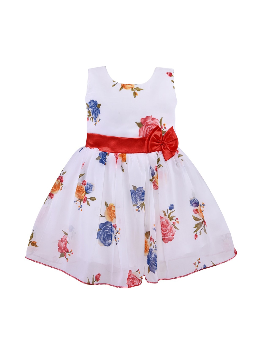 

Wish Karo White & Multicoloured Floral Printed Georgette Fit & Flare Dress