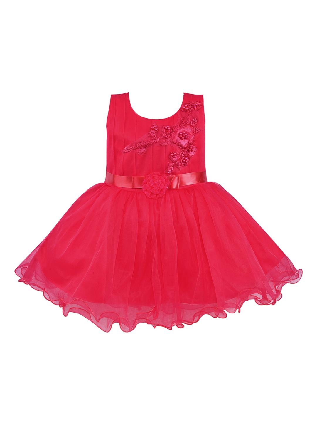 

Wish Karo Red Floral Embroidered Net Dress