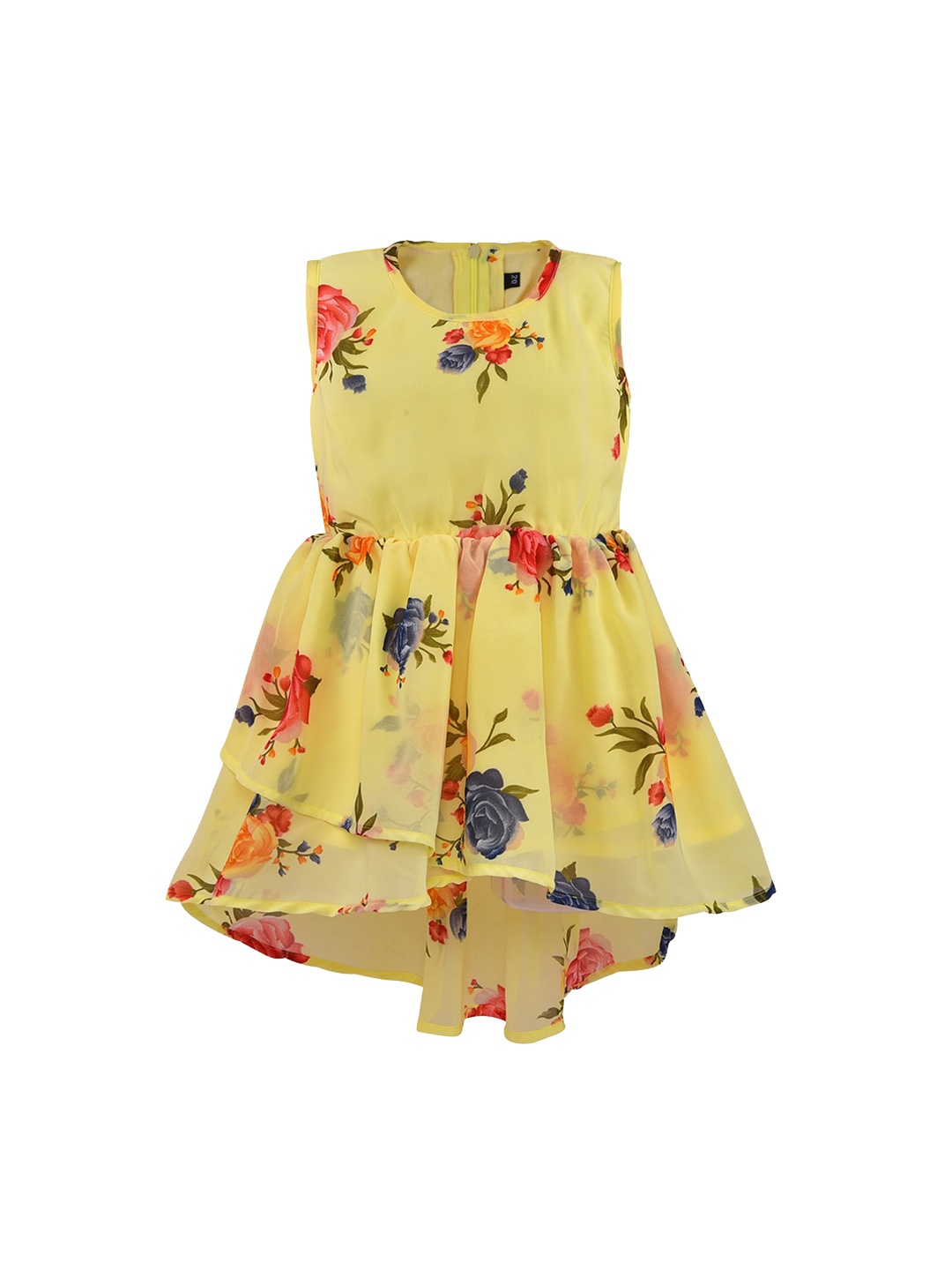 

Wish Karo Yellow Floral Printed Georgette Fit & Flared Dress