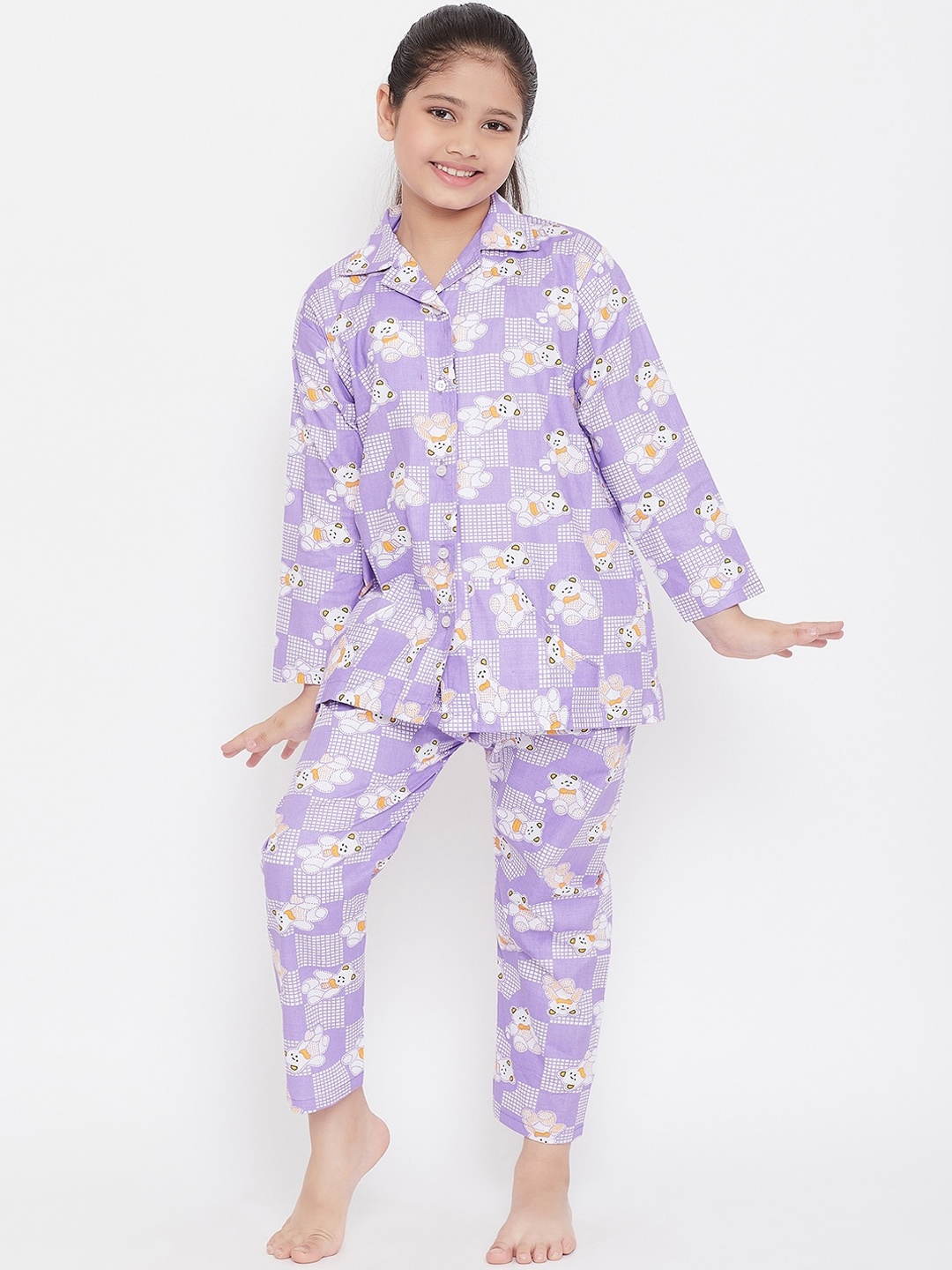 

KYDZI Girls Purple & White Printed Night suit