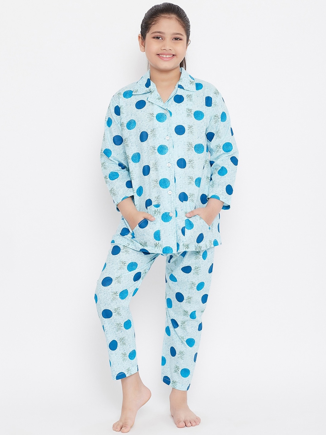 

KYDZI Girls Blue Printed Night suit