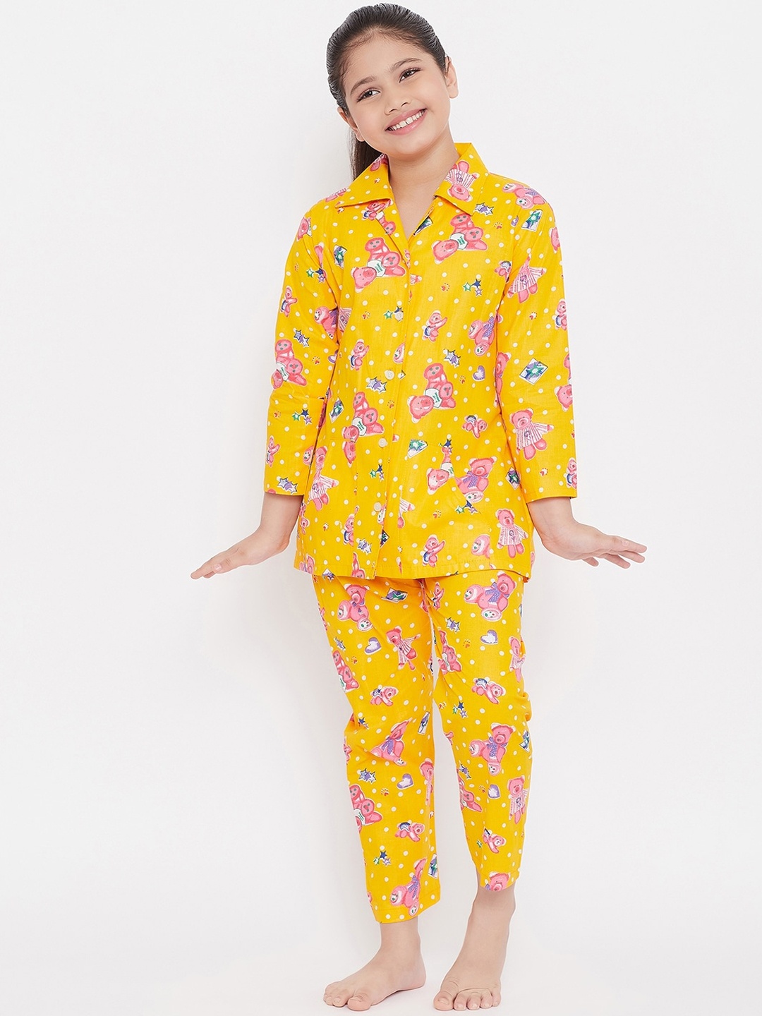 

KYDZI Girls Mustard & Pink Printed Night suit