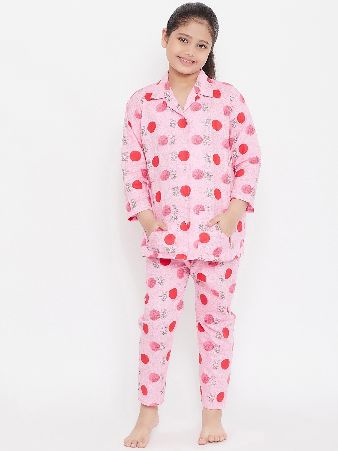 

KYDZI Girls Pink Printed Night suit