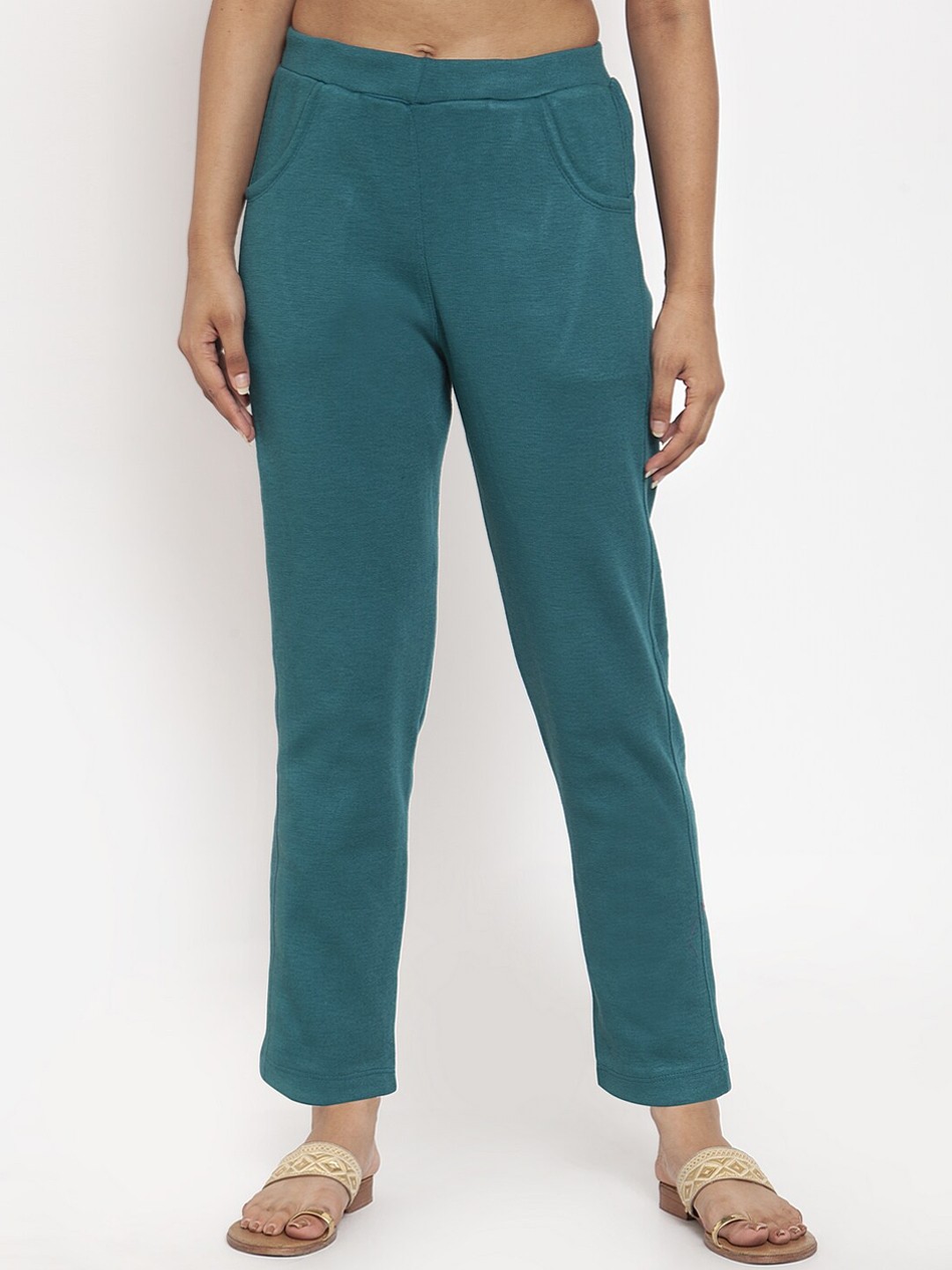 

TAG 7 Women Turquoise Blue Ethnic Cigarette Trousers