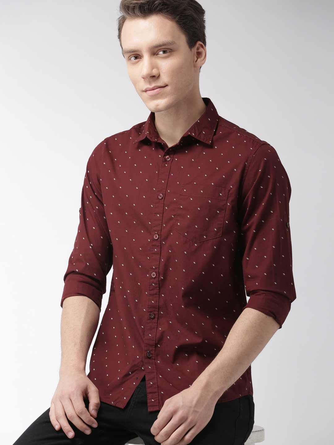 

HIGHLANDER Men Maroon Slim Fit Printed Casual Shirt