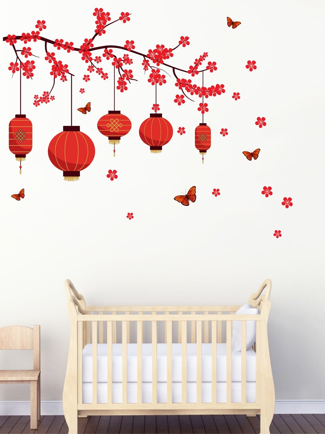 

decal O decal Chinese Bright Red Lanterns & Butterflies Wall Sticker, White