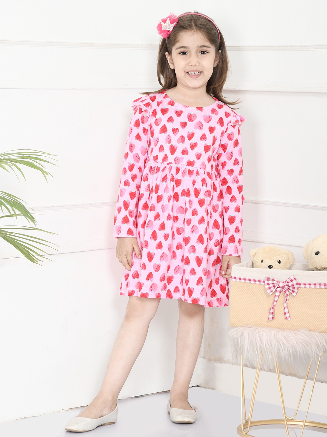 

LilPicks Pink Polka Dots Printed Fit & Flared Dress