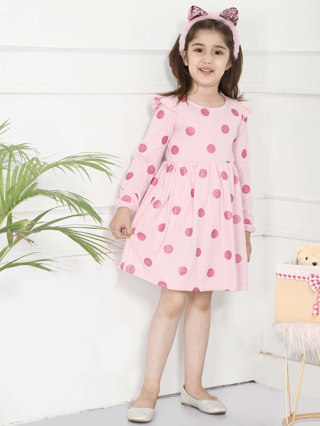 

LilPicks Pink Polka Dots Printed Dress