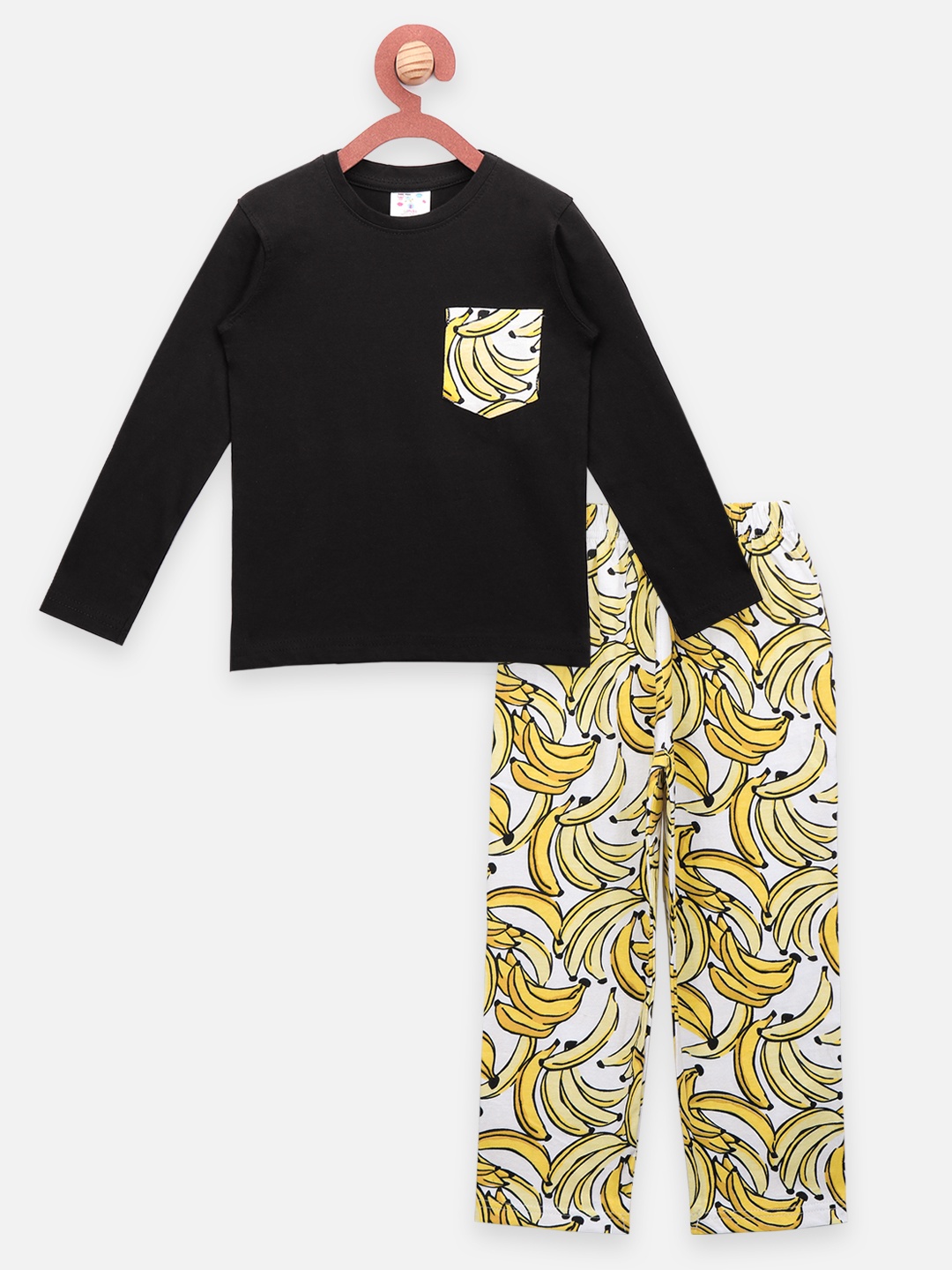 

LilPicks Boys Black & Yellow Banana Printed Pure Cotton Night suit