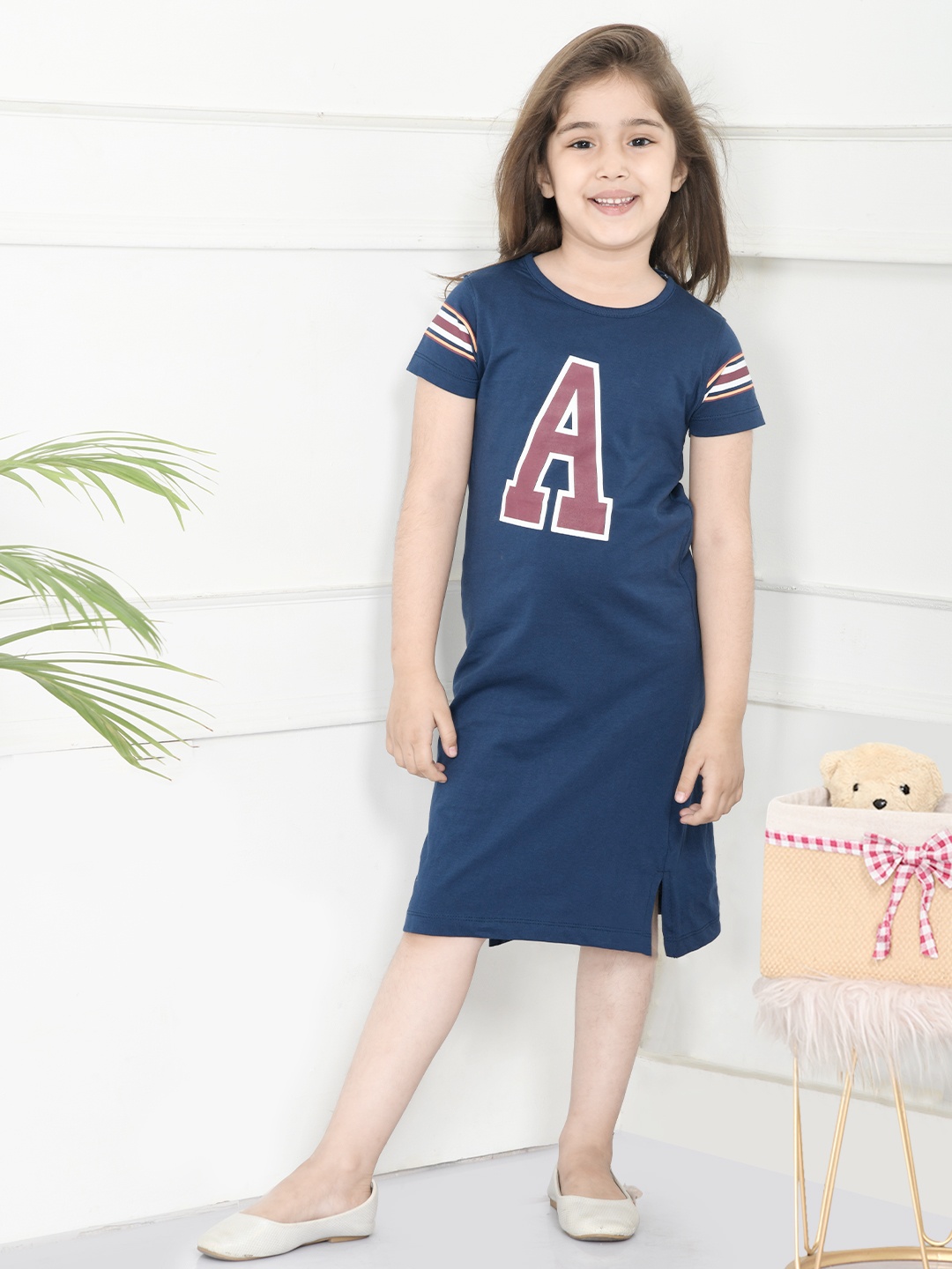 

LilPicks Girls Blue T-shirt Sport Print Polo Dress