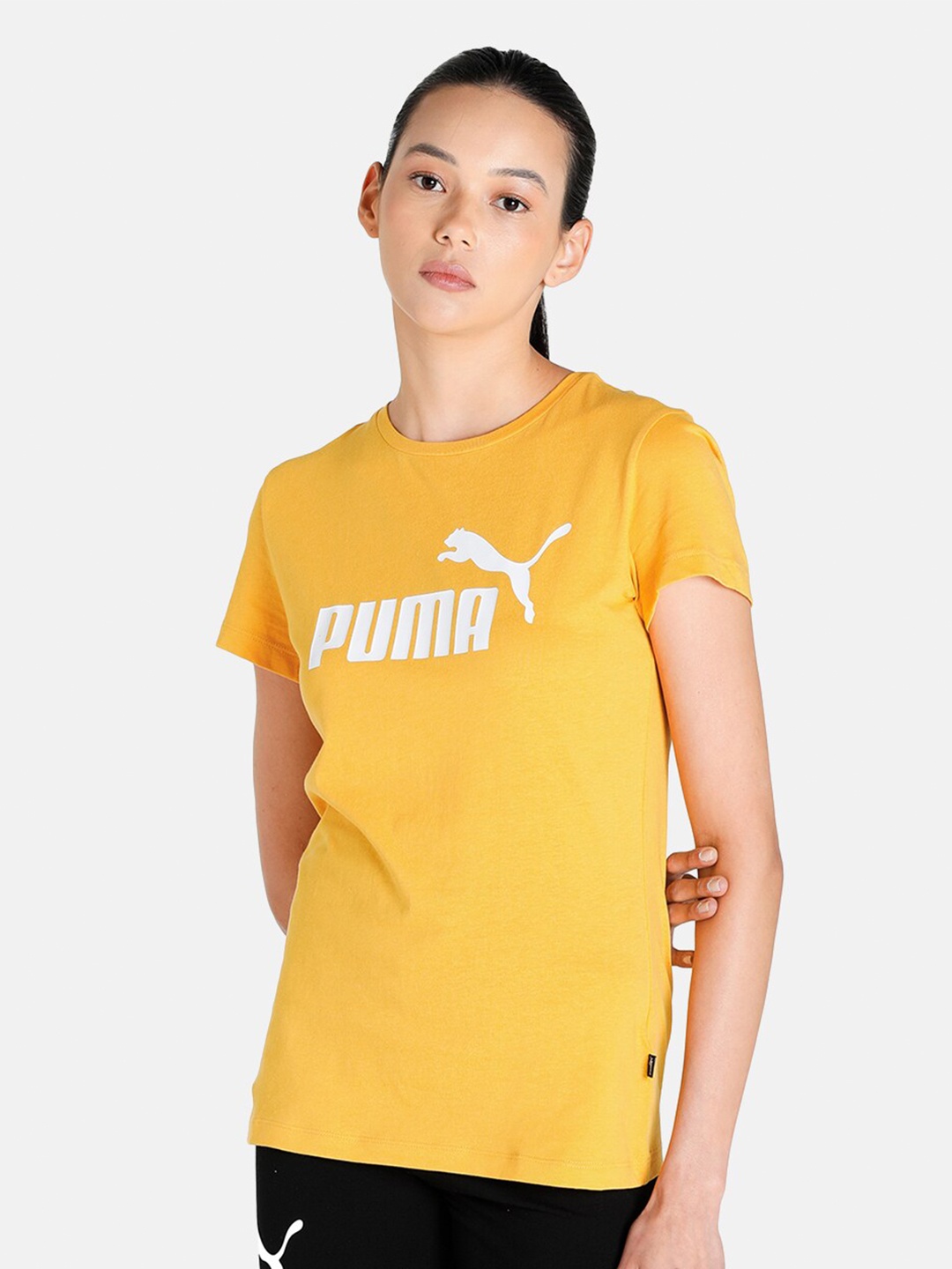 

Puma Women Yellow Brand Logo Printed T-shirt
