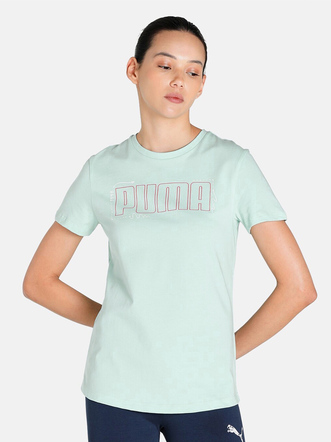 

Puma Women Blue Brand Logo Printed T-shirt