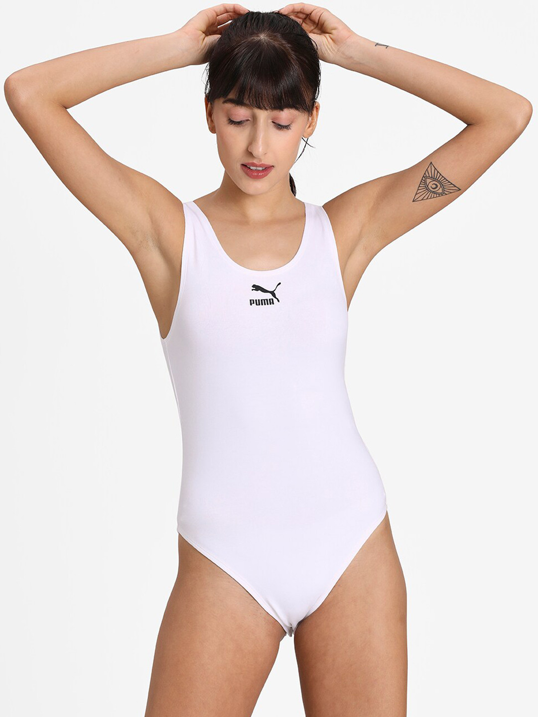 

Puma Women White Solid Classics Sleeveless Bodysuit